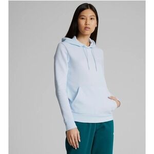 Puma Women's Sweatshirt Size Small Essential+ Logo Fleece Icy blue athletic hood